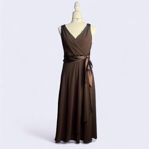 Jones Wear New York Chocolate Brown V-neck Chiffon Flowy 90s Vintage Dress